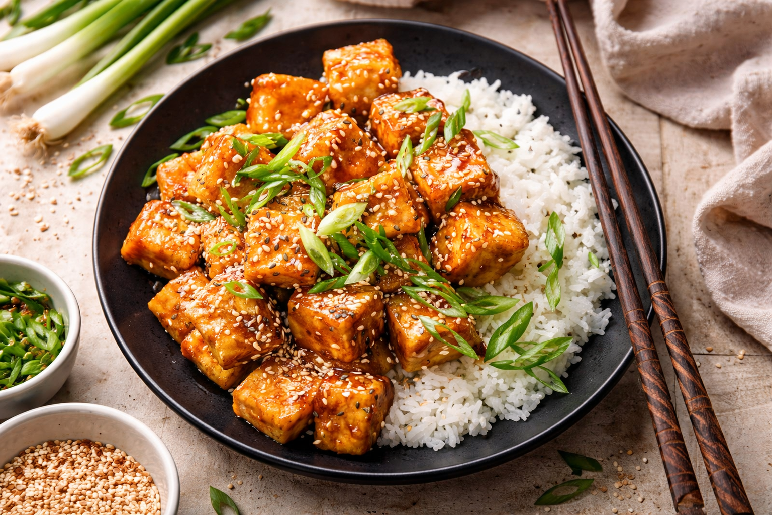 High Protein Crispy Baked Sesame Tofu