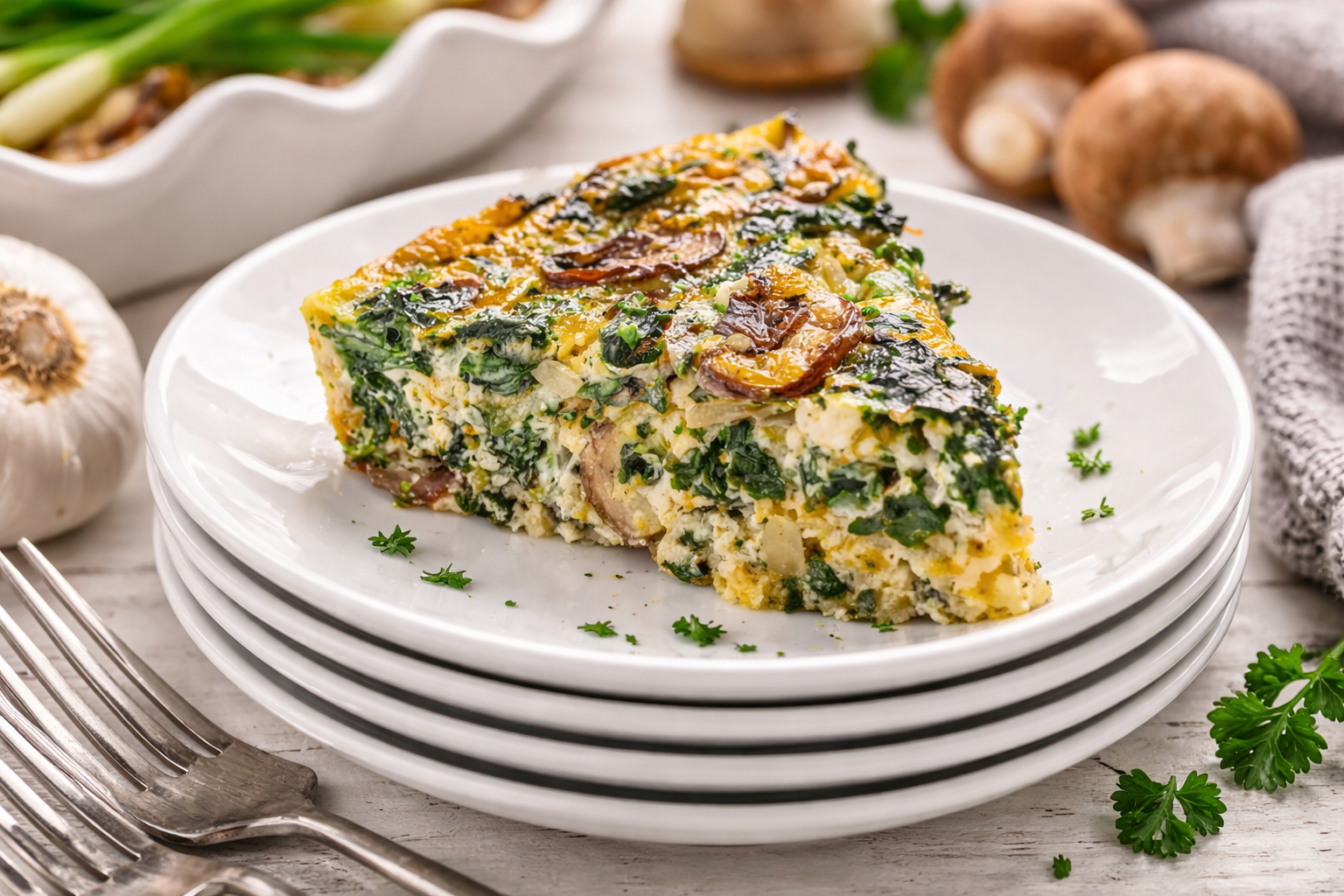 Low Calorie Spinach and Mushroom Quiche